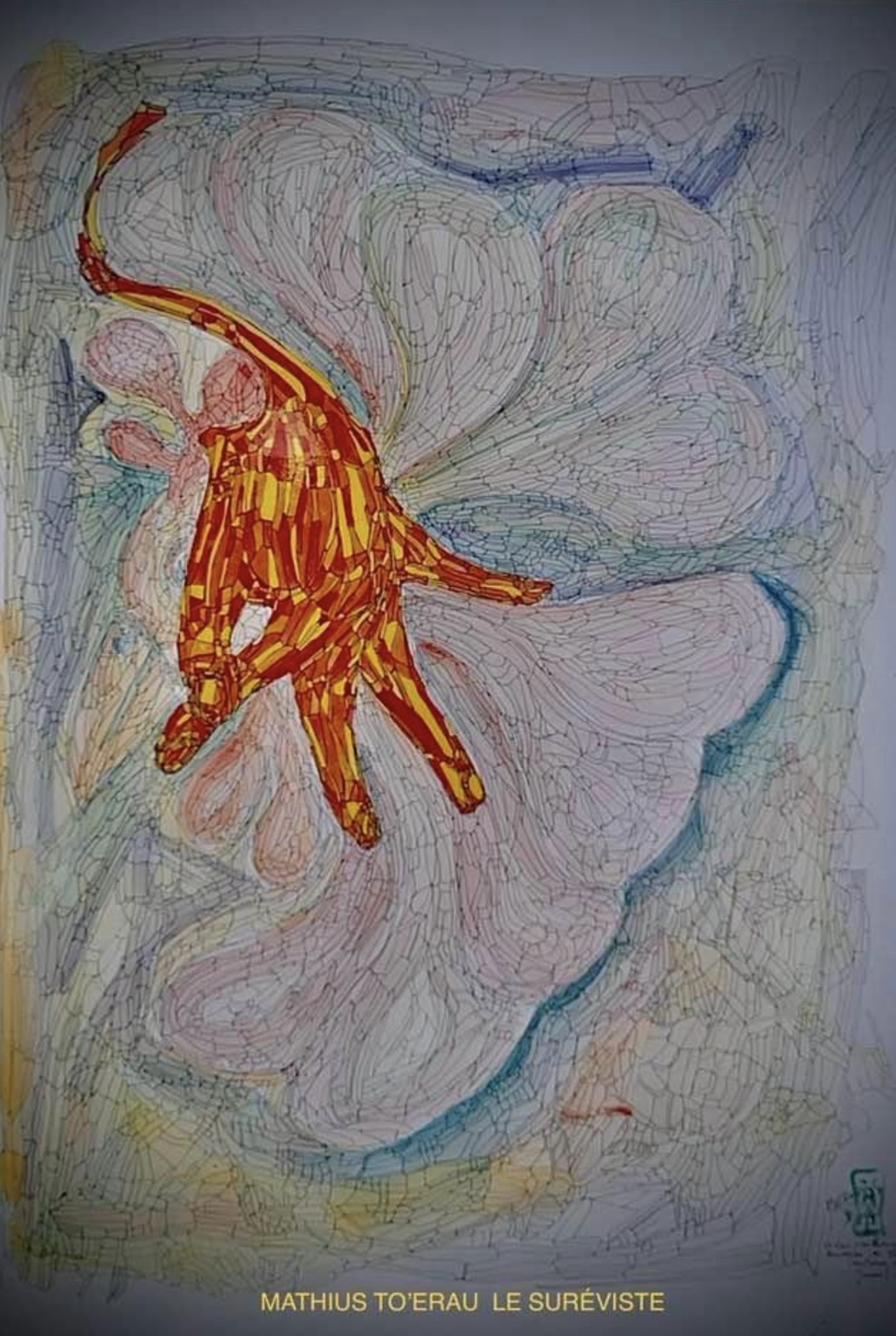 Caresse de l’oiseau, aquarelle facettiste de Mathius TO’ERAU
